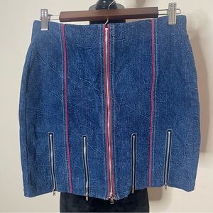 Baby Noiz Women’s Blue Red‎ Stretch Denim Zipper Mini Skirt Sz M